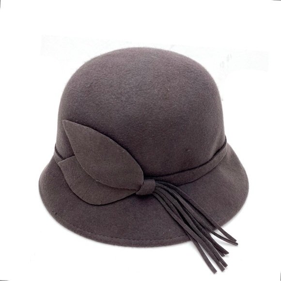 MAGID Hats Wool Felt Leaf Detail Dark Academia Hat in Mushroom Gray main image 4